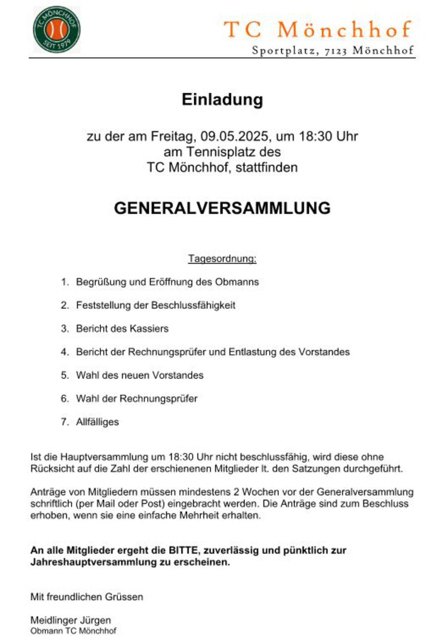 Generalversammlung 09.05.2025
