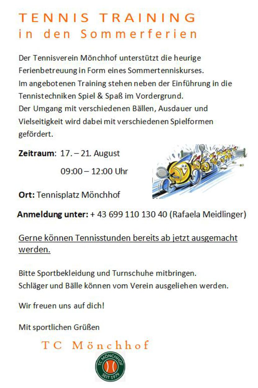Tennis Training in den Sommerferien